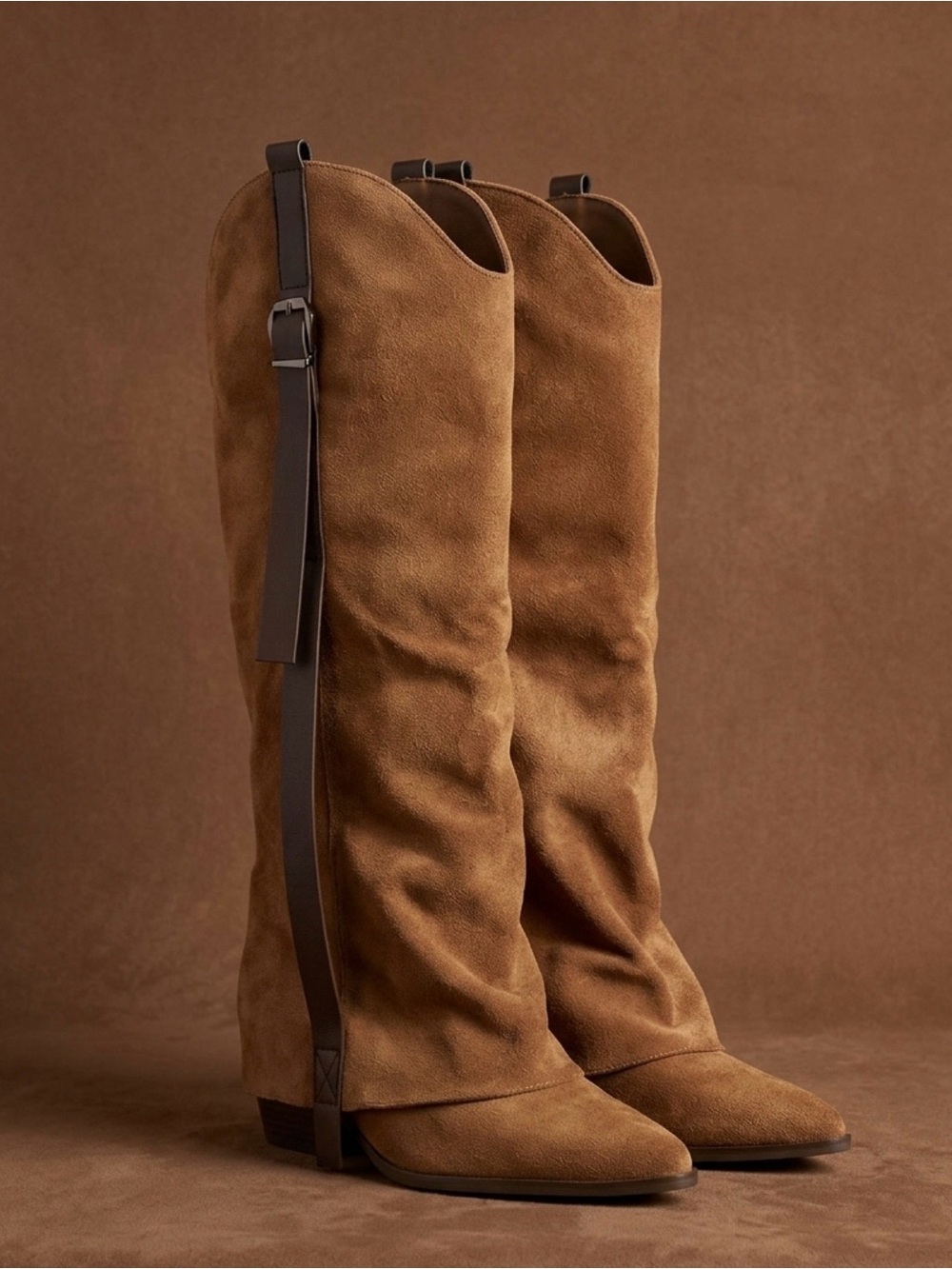 Women's Tall Suede Slouch Boots in Brown